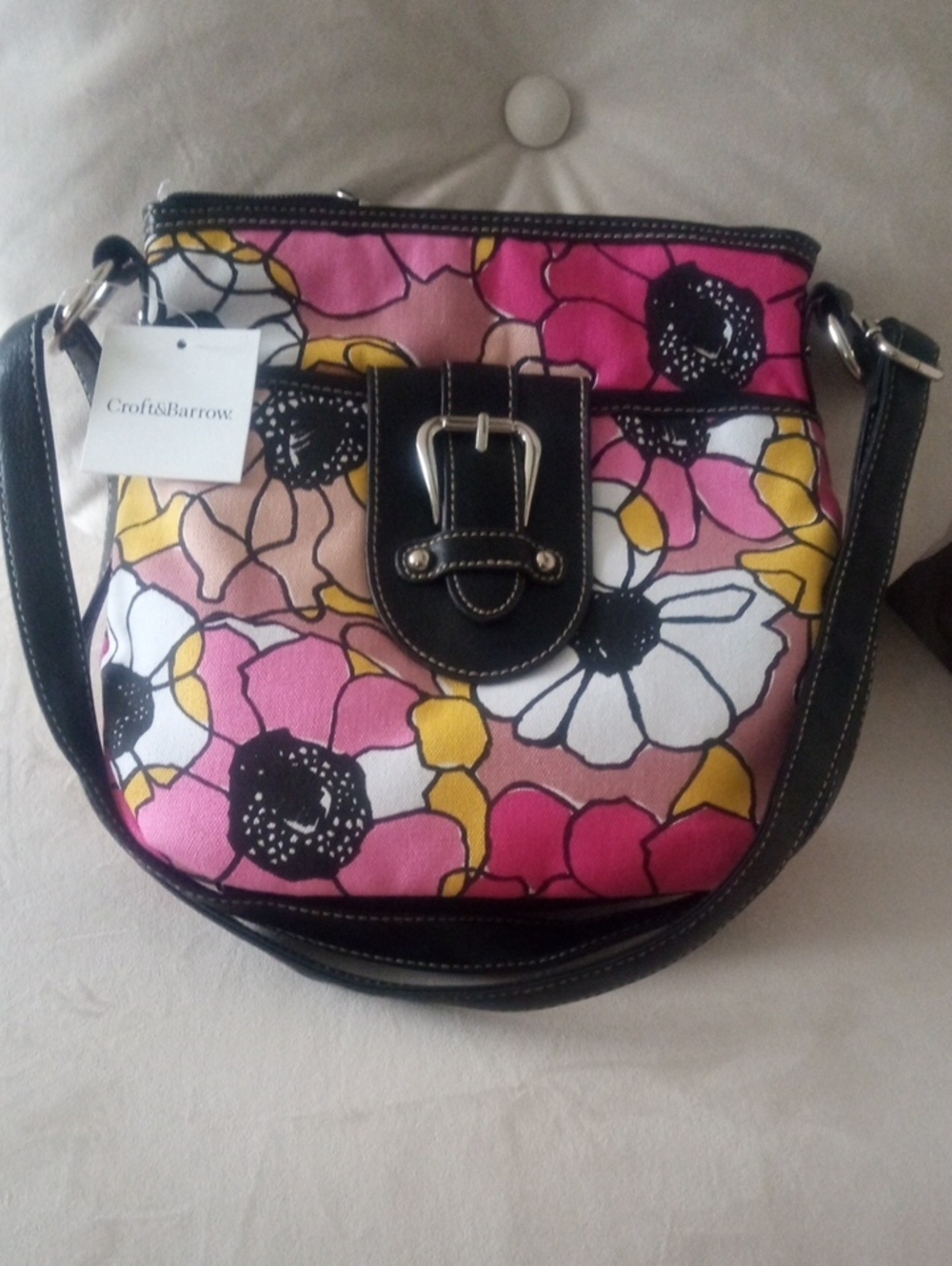 croft & barrow Pink and Yellow Floral Crossbody with Black Trim